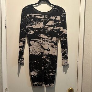 Divided Black and Cream Abstract Long Sleeve Bodycon Dress